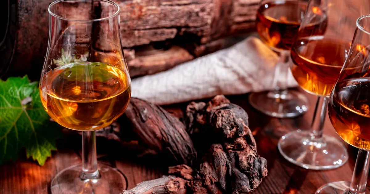 Verres de digestif ambré sur une table en bois