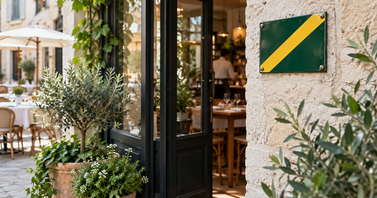 Plaque de licence à l'entrée d'un restaurant