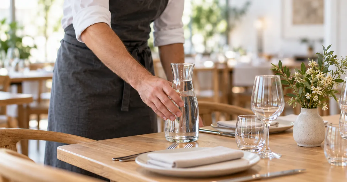 Un serveur apporte une carafe d'eau