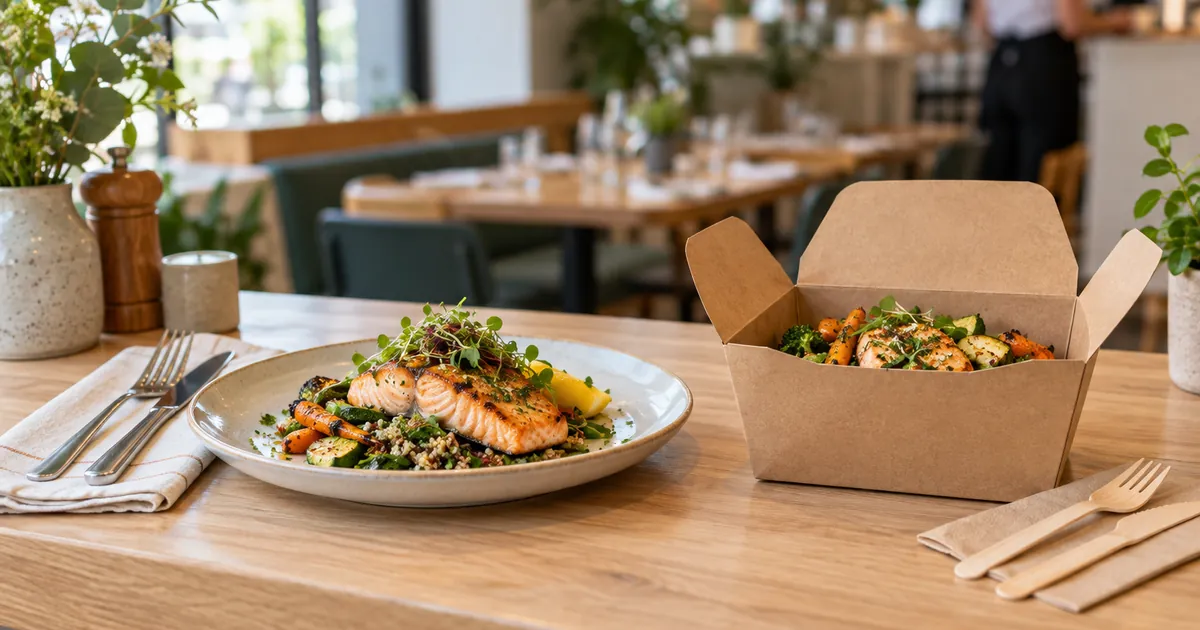 Une assiette et un plat à emporter