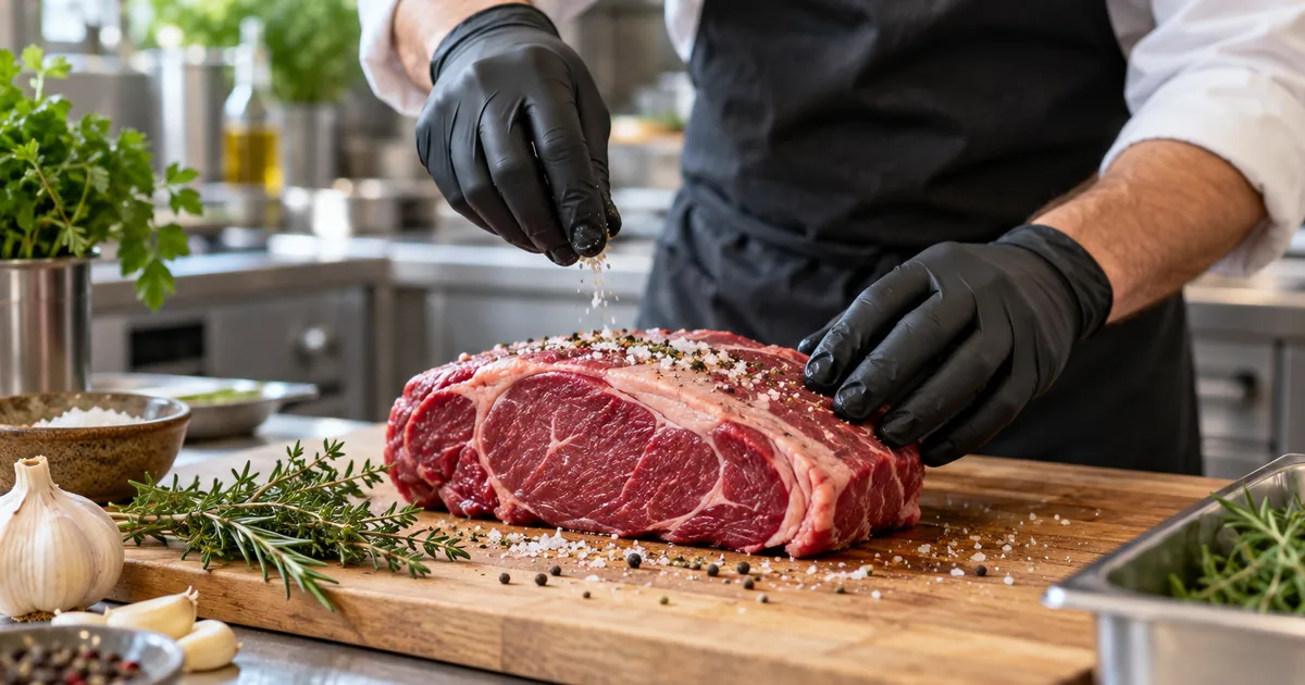 Une pièce de viande en cuisine